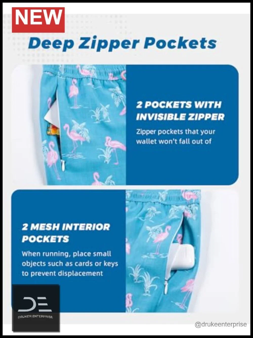 Mens Swim Trunks with Compression Liner 5 Inseam Quick Dry Zipper Pockets
